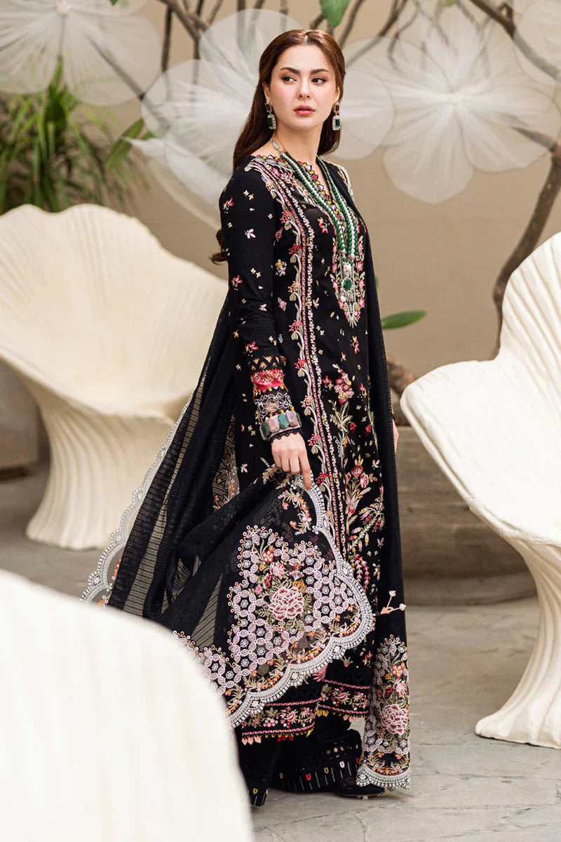 QALAMKAR - 3PC DHANAK EMBROIDERED SHIRT WITH COTTON NET EMBROIDERED DUPATTA AND TROUSER - HZG2184