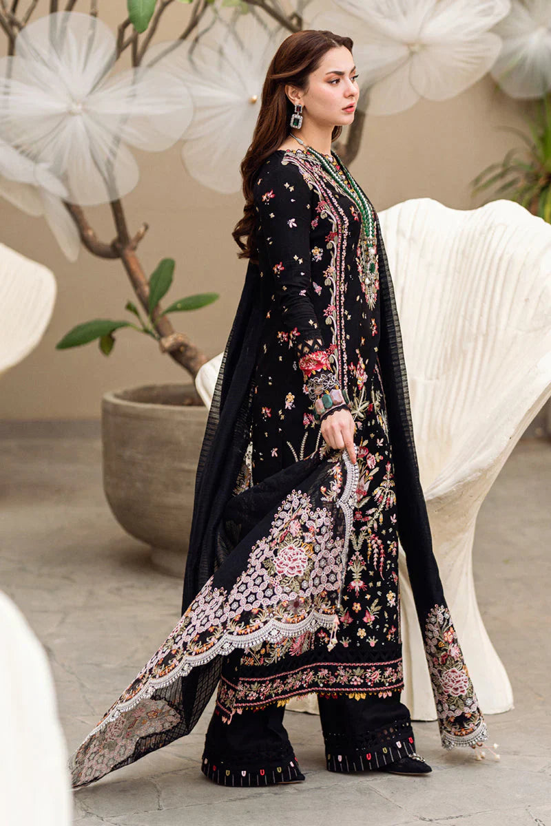QALAMKAR - 3PC DHANAK EMBROIDERED SHIRT WITH COTTON NET EMBROIDERED DUPATTA AND TROUSER - HZG2184