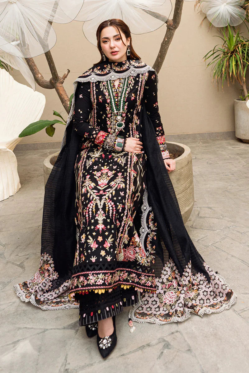 QALAMKAR - 3PC DHANAK EMBROIDERED SHIRT WITH COTTON NET EMBROIDERED DUPATTA AND TROUSER - HZG2184