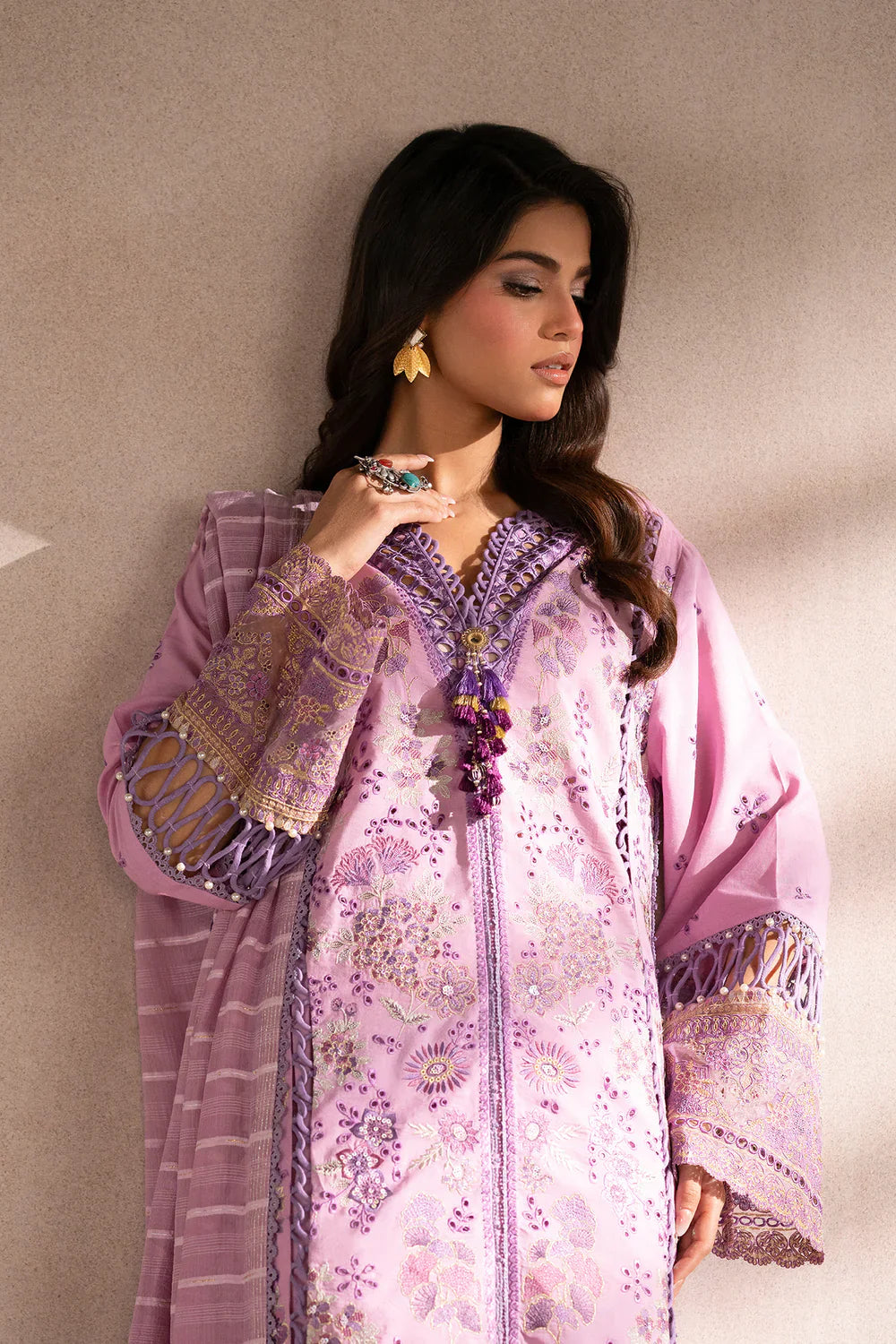 ETHNIC - 3PC LAWN EMBROIDERED SHIRT WITH MANAAR PRINTED DUPATTA AND TROUSER - HZG2216
