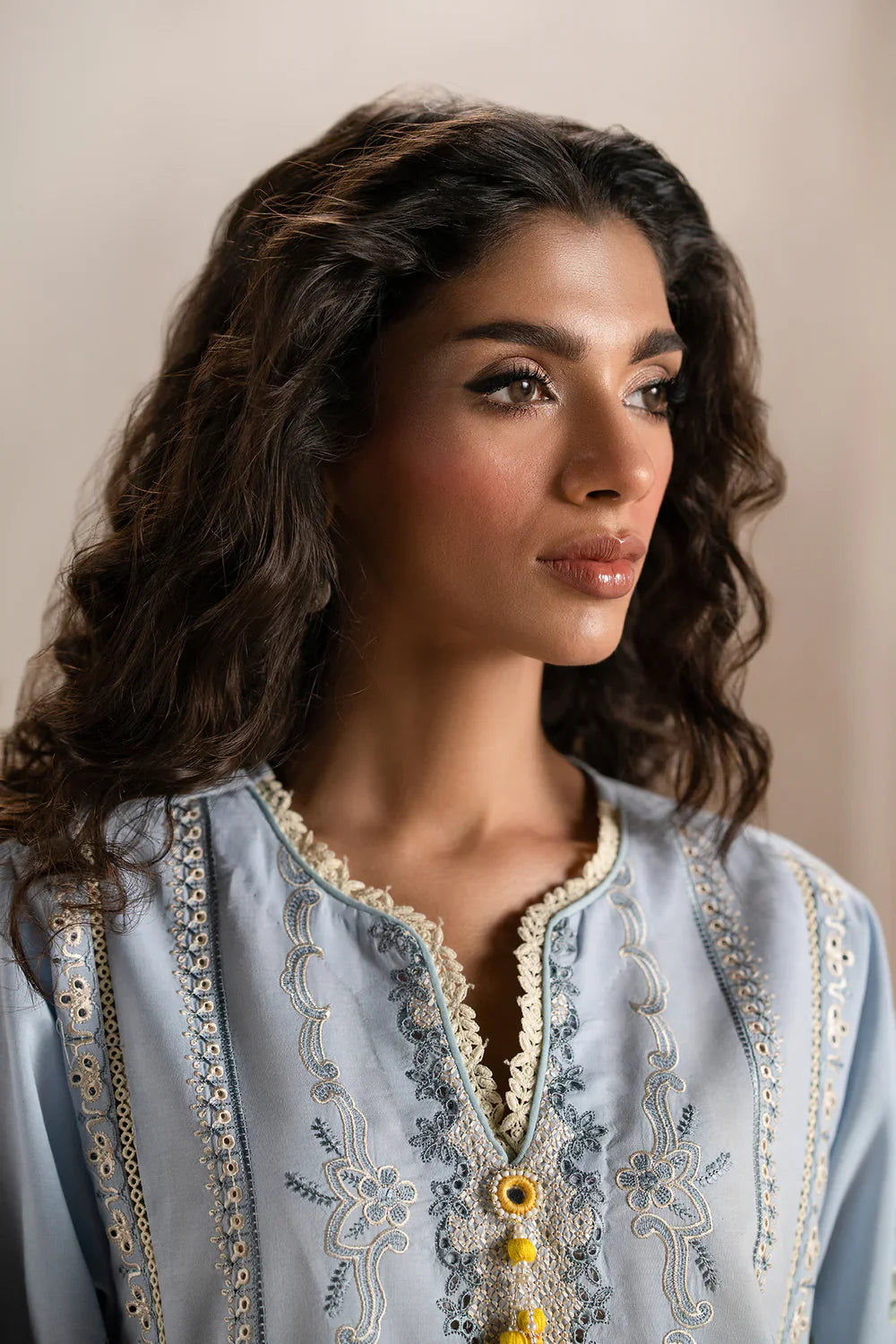 ETHNIC - 3PC LAWN EMBROIDERED SHIRT WITH MANAAR PRINTED DUPATTA AND TROUSER - HZG2213