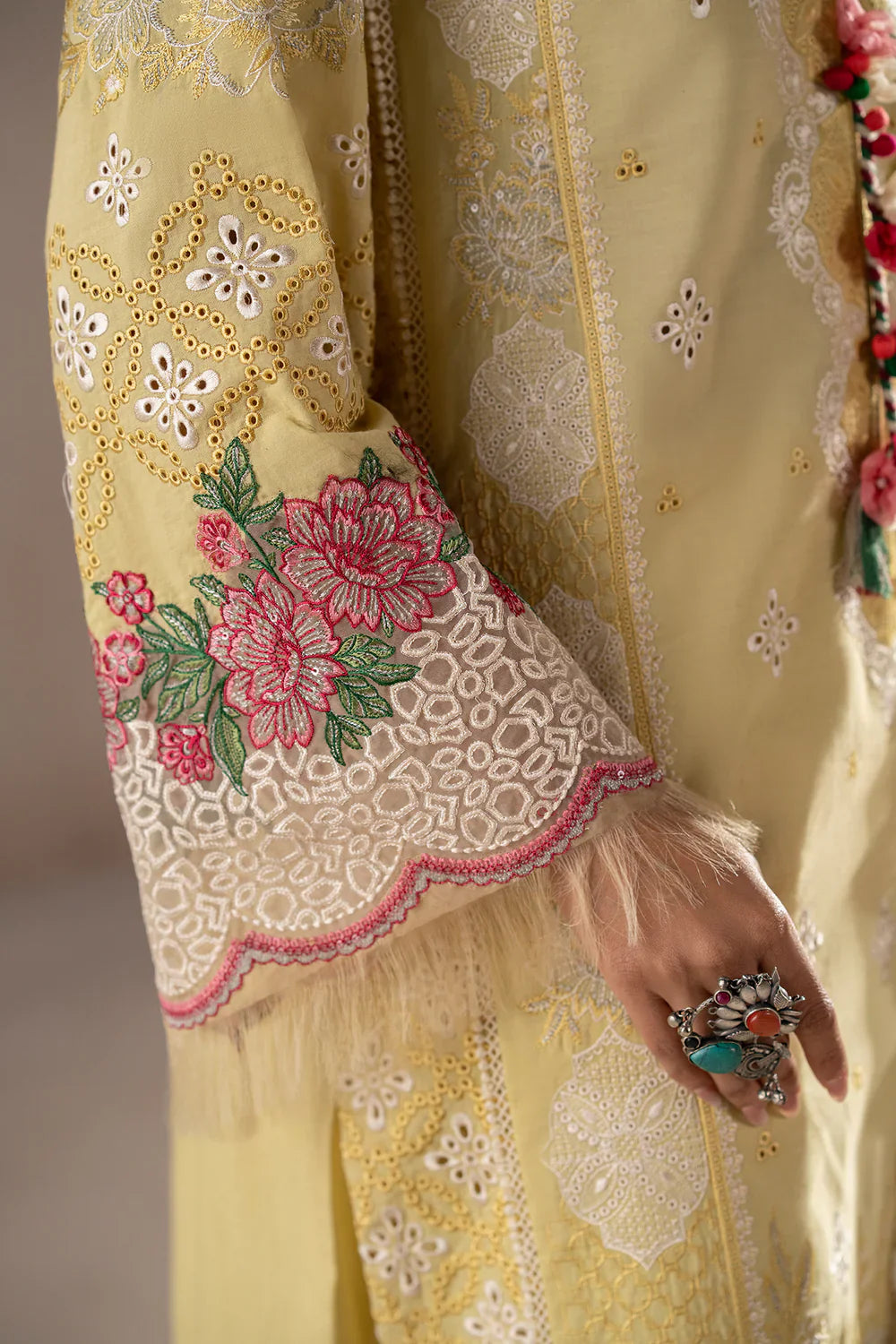 ETHNIC - 3PC LAWN EMBROIDERED SHIRT WITH CHIFFON PRINTED DUPATTA AND TROUSER - HZG2212