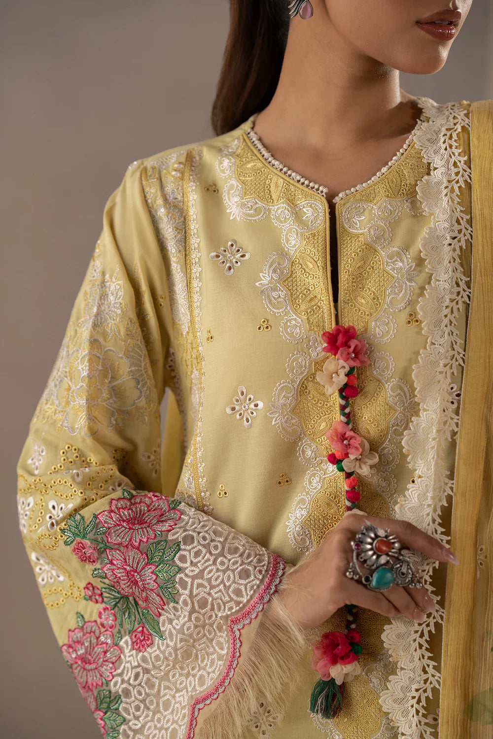 ETHNIC - 3PC LAWN EMBROIDERED SHIRT WITH CHIFFON PRINTED DUPATTA AND TROUSER - HZG2212