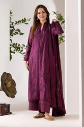 SOBIA NAZIR - 3PC DHANAK EMBROIDERED SHIRT WITH DHANAK EMBROIDERED SHAWL AND TROUSER - HZG2350