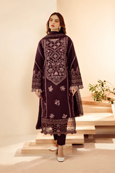 FLORENT - 3PC DHANAK EMBROIDERED SHIRT WITH DHANAK EMBROIDERED SHAWL AND TROUSER - HZG1934