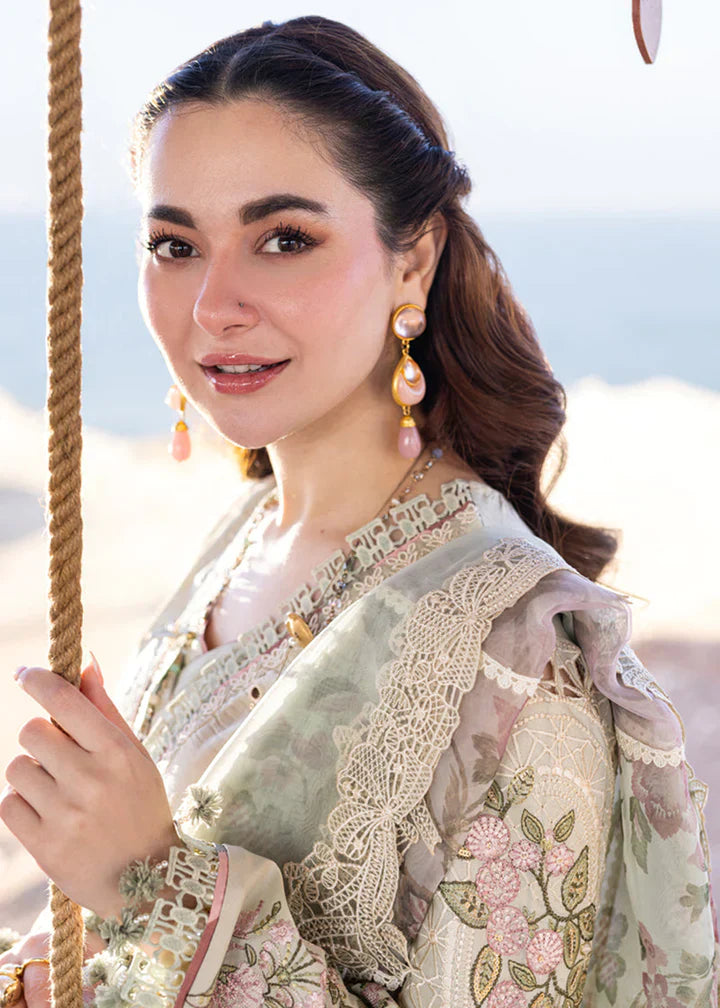 QALAMKAR - 3PC LAWN CHIKANKAARI EMBROIDERED SHIRT WITH ORGANZA EMBROIDERED DUPATTA AND TROUSER - HZG2186