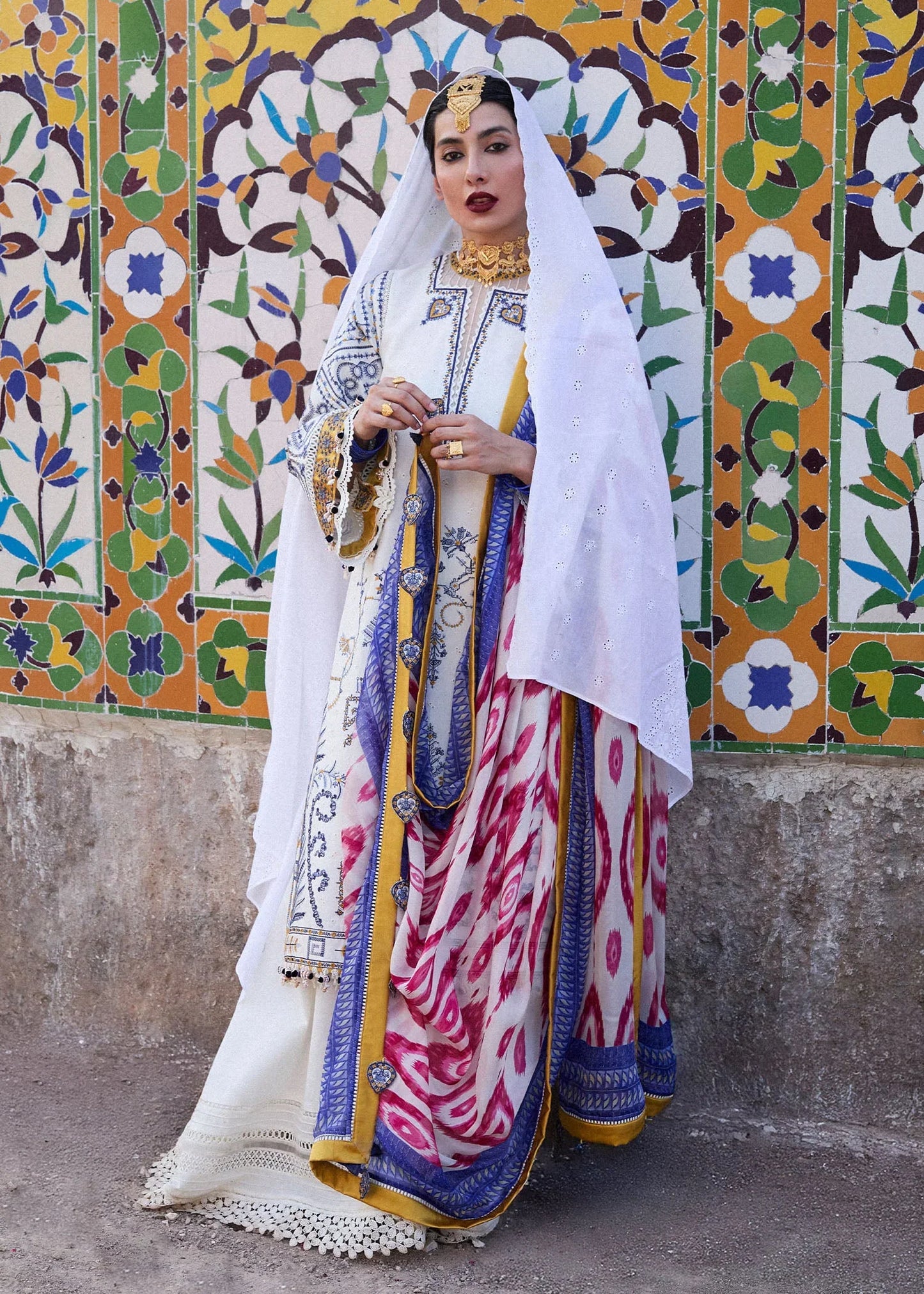 HUSSAIN REHAR - 3PC KHADDAR EMBROIDERED SHIRT WITH TWILL PRINTED SHAWL AND TROUSER - HZG2387