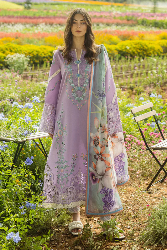 MUSHQ - 3PC LAWN EMBROIDERED SHIRT WITH SILK PRINTED DUPATTA AND TROUSER - HZG2197