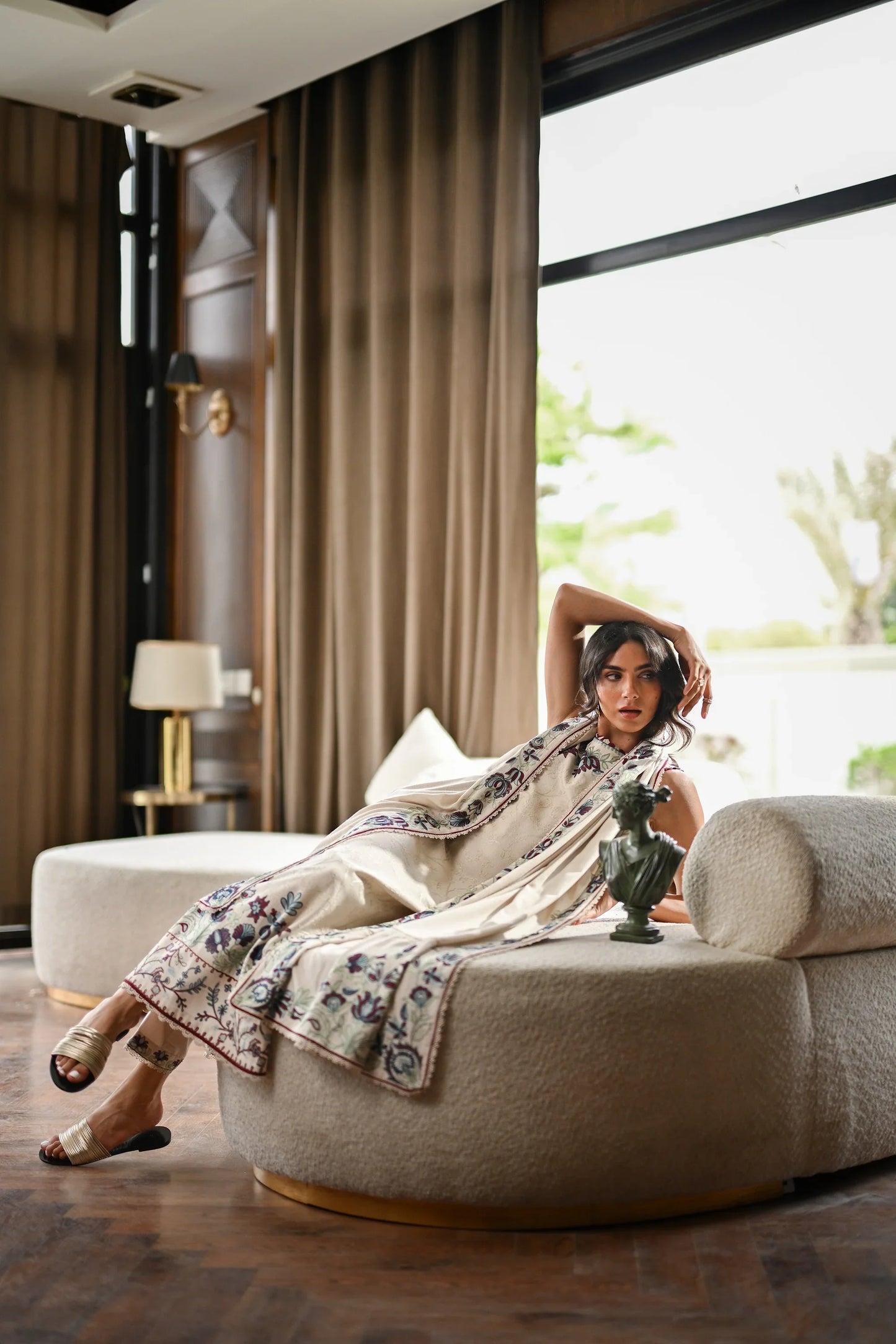 BATIK - 3PC KARANDI EMBROIDERED SHIRT WITH KARANDI EMBROIDERED SHAWL AND TROUSER - HZU2473