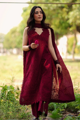 ZAIB - 3PC LAWN EMBROIDERED SHIRT WITH MANAAR EMBROIDERED DUPATTA AND TROUSER - HZG3058