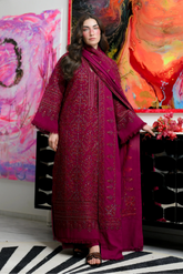 ZAIB - 3PC DHANAK EMBROIDERED SHIRT DHANAK EMBROIDERED SHAWL AND TROUSER - HZG3123