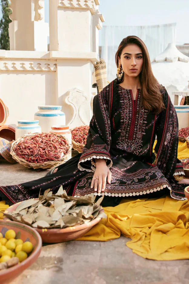 QALAMKAR - 3PC DHANAK EMBROIDERED SHIRT WITH CHIFFON EMBROIDERED DUPATTA AND TROUSER - HZG2334