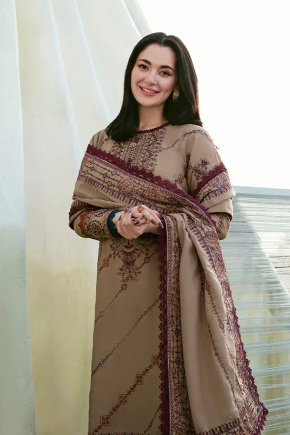 FLORENT - 3PC DHANAK EMBROIDERED SHIRT WITH DHANAK EMBROIDERED SHAWL AND TROUSER - HZG2368