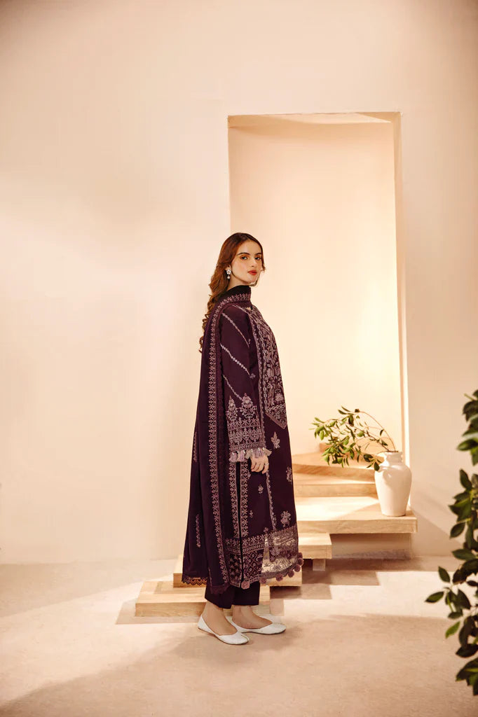 FLORENT - 3PC DHANAK EMBROIDERED SHIRT WITH DHANAK EMBROIDERED SHAWL AND TROUSER - HZG1934