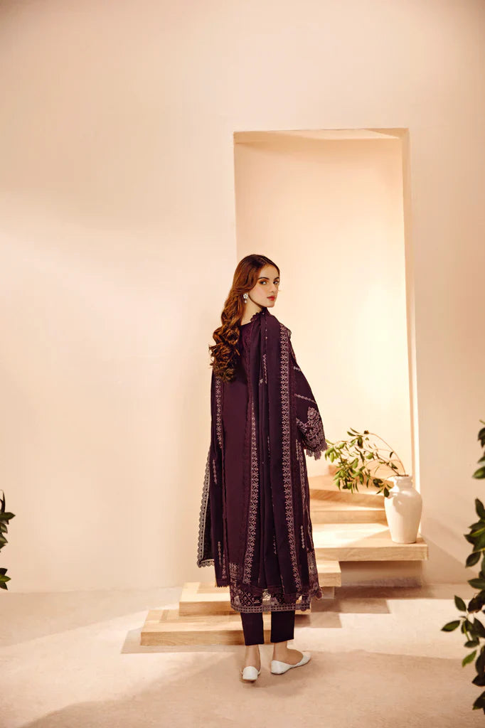 FLORENT - 3PC DHANAK EMBROIDERED SHIRT WITH DHANAK EMBROIDERED SHAWL AND TROUSER - HZG1934