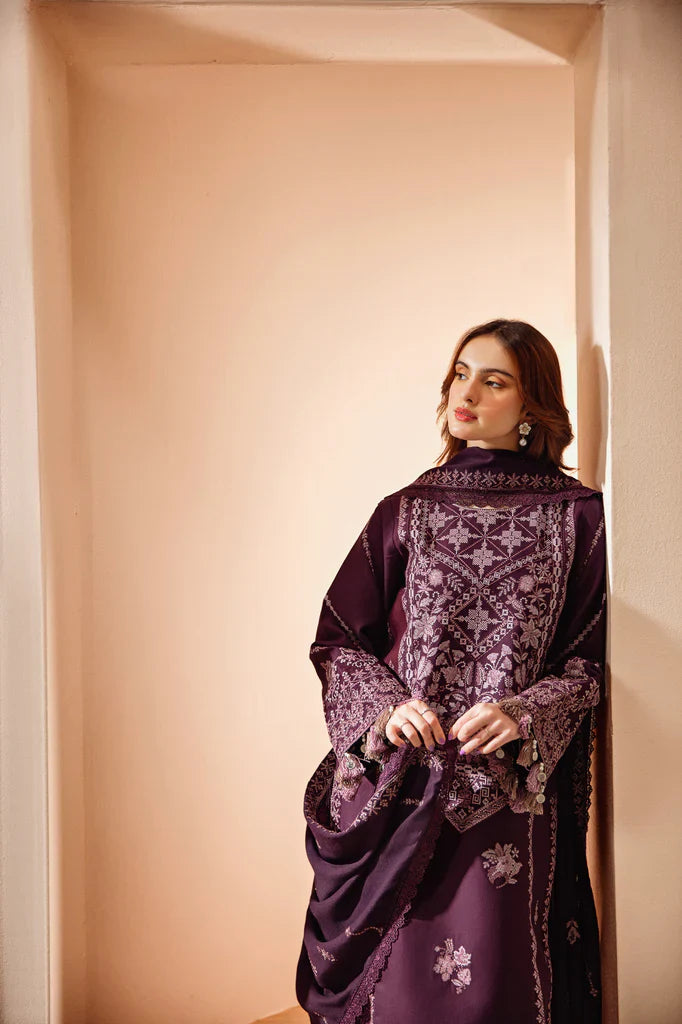 FLORENT - 3PC DHANAK EMBROIDERED SHIRT WITH DHANAK EMBROIDERED SHAWL AND TROUSER - HZG1934