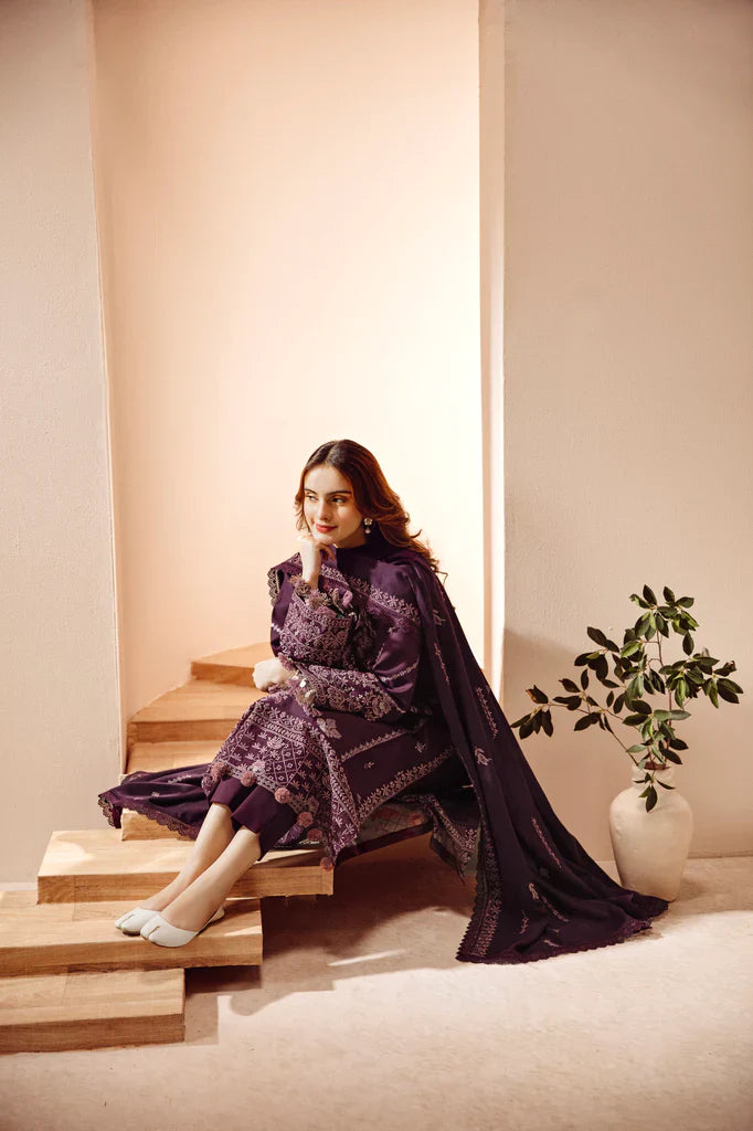 FLORENT - 3PC DHANAK EMBROIDERED SHIRT WITH DHANAK EMBROIDERED SHAWL AND TROUSER - HZG1934