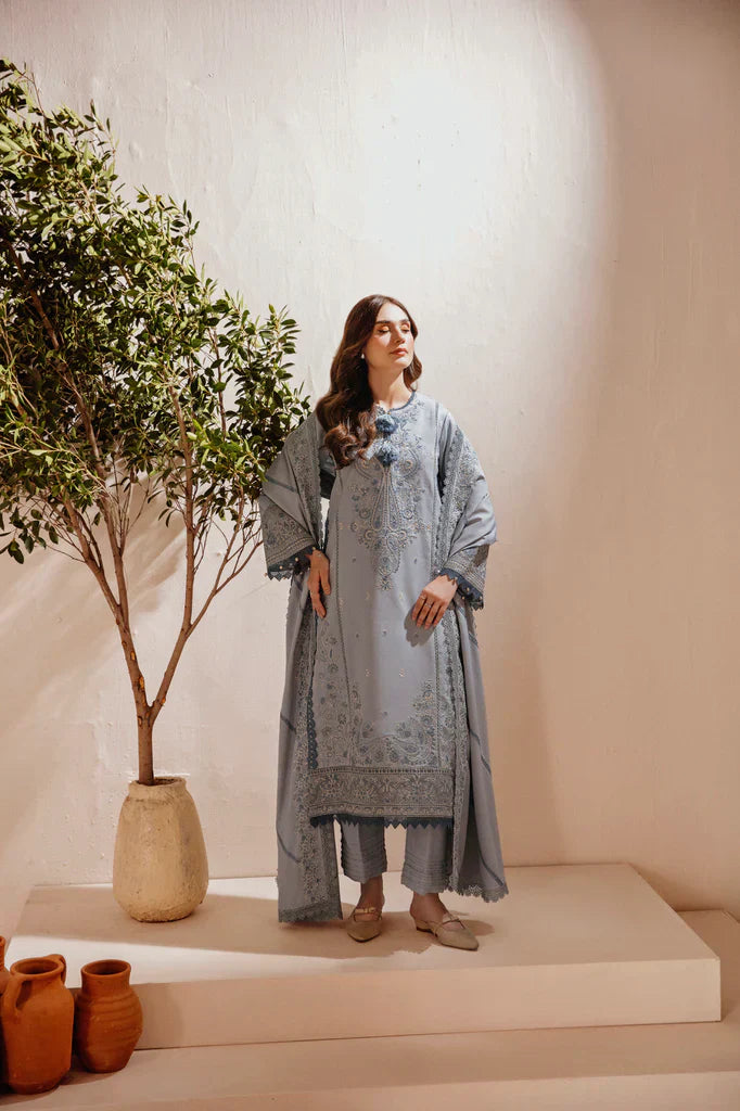 FLORENT - 3PC LAWN EMBROIDERED SHIRT WITH CHIFFON EMBROIDERED DUPATTA AND TROUSER - HZG2183