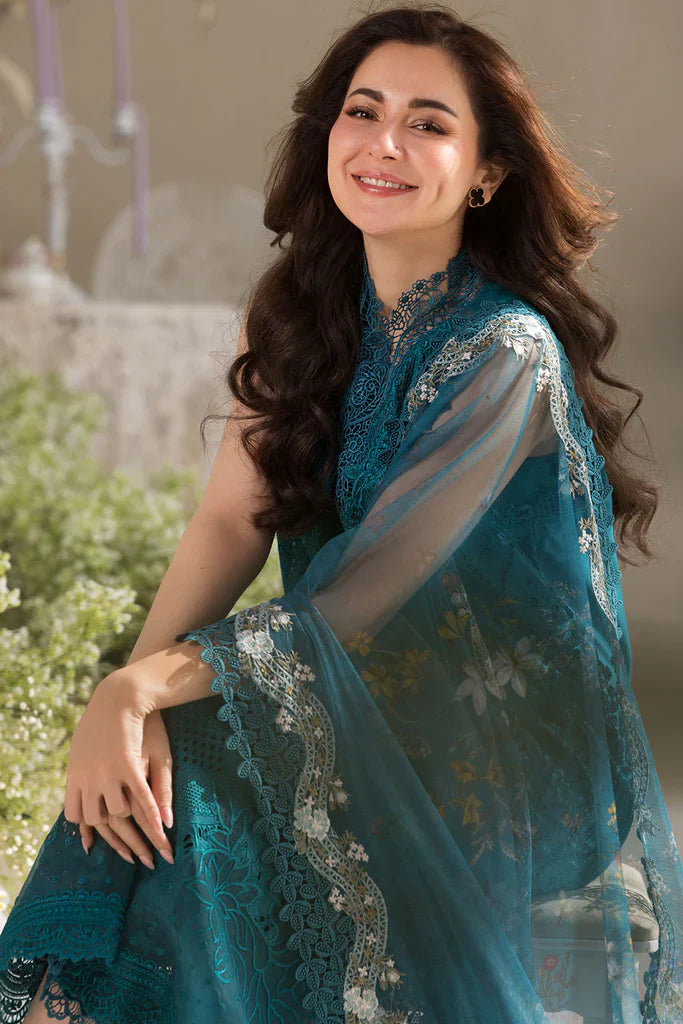 SOBIA NAZIR - 3PC DHANAK EMBROIDERED SHIRT WITH TWILL PRINTED SHAWL AND TROUSER - HZG2365