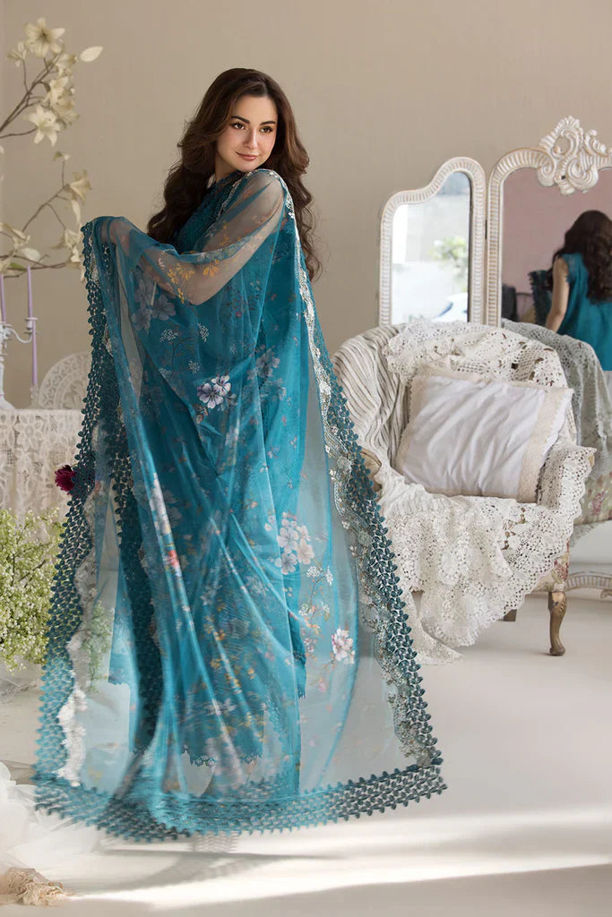 SOBIA NAZIR - 3PC DHANAK EMBROIDERED SHIRT WITH TWILL PRINTED SHAWL AND TROUSER - HZG2365