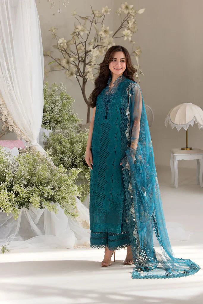 SOBIA NAZIR - 3PC DHANAK EMBROIDERED SHIRT WITH TWILL PRINTED SHAWL AND TROUSER - HZG2365