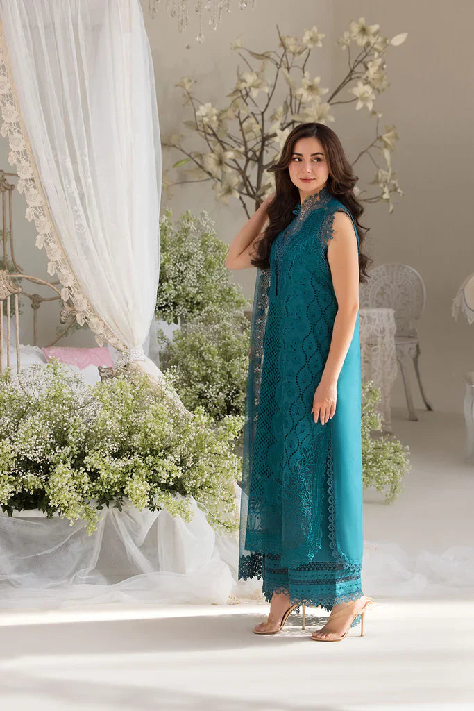 SOBIA NAZIR - 3PC DHANAK EMBROIDERED SHIRT WITH TWILL PRINTED SHAWL AND TROUSER - HZG2365