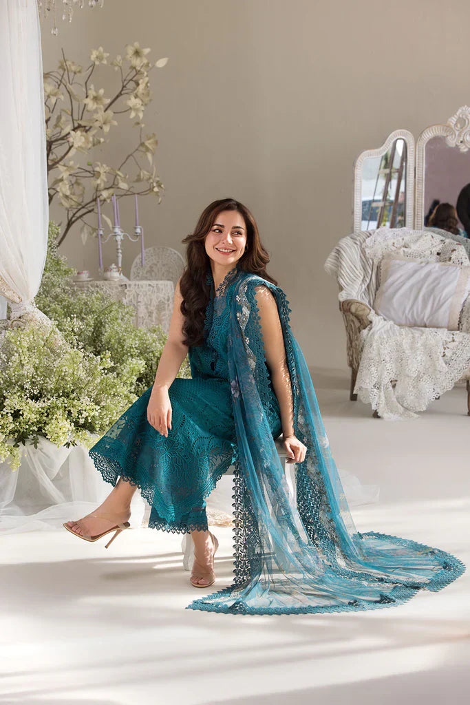 SOBIA NAZIR - 3PC DHANAK EMBROIDERED SHIRT WITH TWILL PRINTED SHAWL AND TROUSER - HZG2365