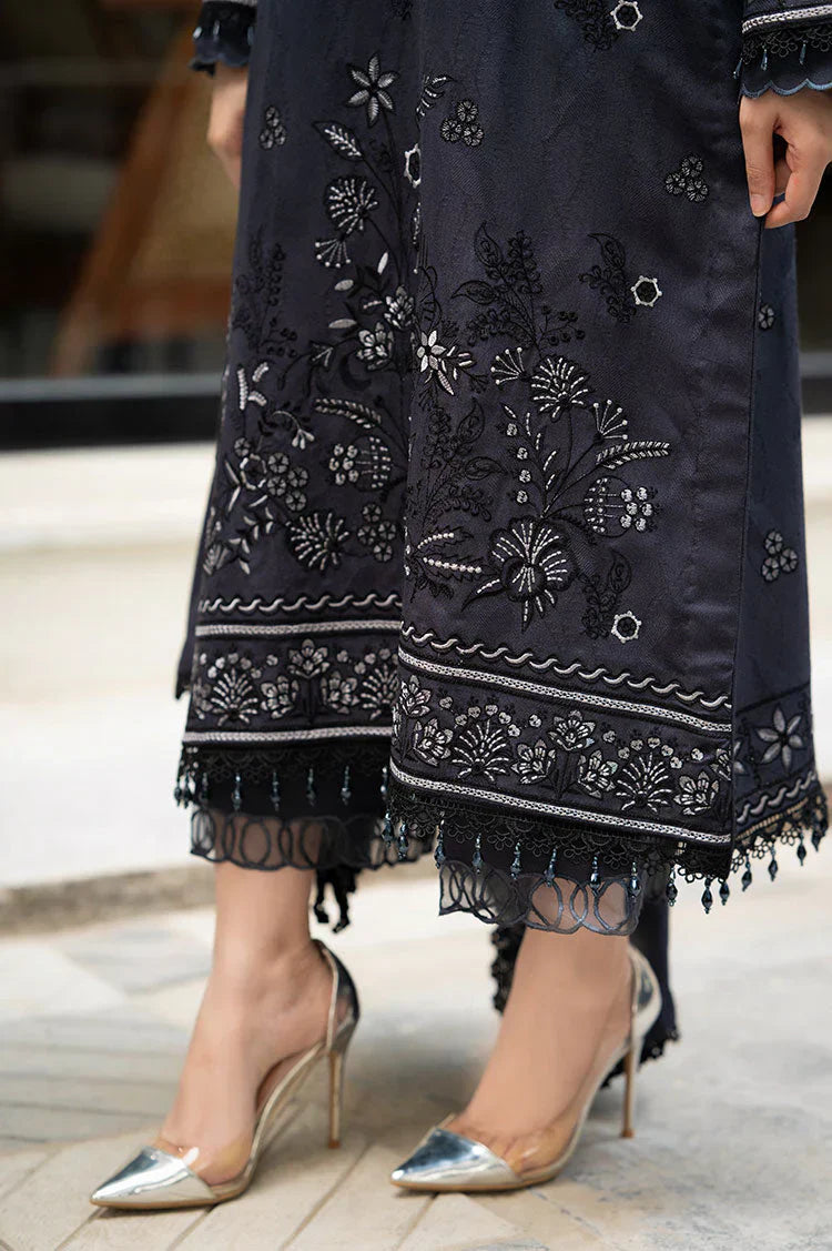 LIBAAS - 3PC DHANAK EMBROIDERED SHIRT WITH DHANAK EMBROIDERED SHAWL AND TROUSER - HZG2380