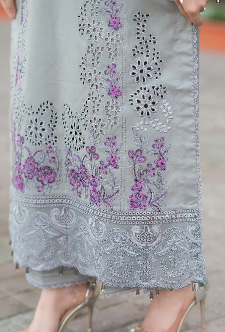 LIBAAS - 3PC DHANAK EMBROIDERED SHIRT WITH DHANAK EMBROIDERED SHAWL AND TROUSER - HZU2493