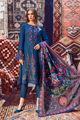 MARIA B - 3PC DHANAK EMBROIDERED SHIRT WITH COTRAI WOOL PRINTED SHAWL AND TROUSER - HZG1429