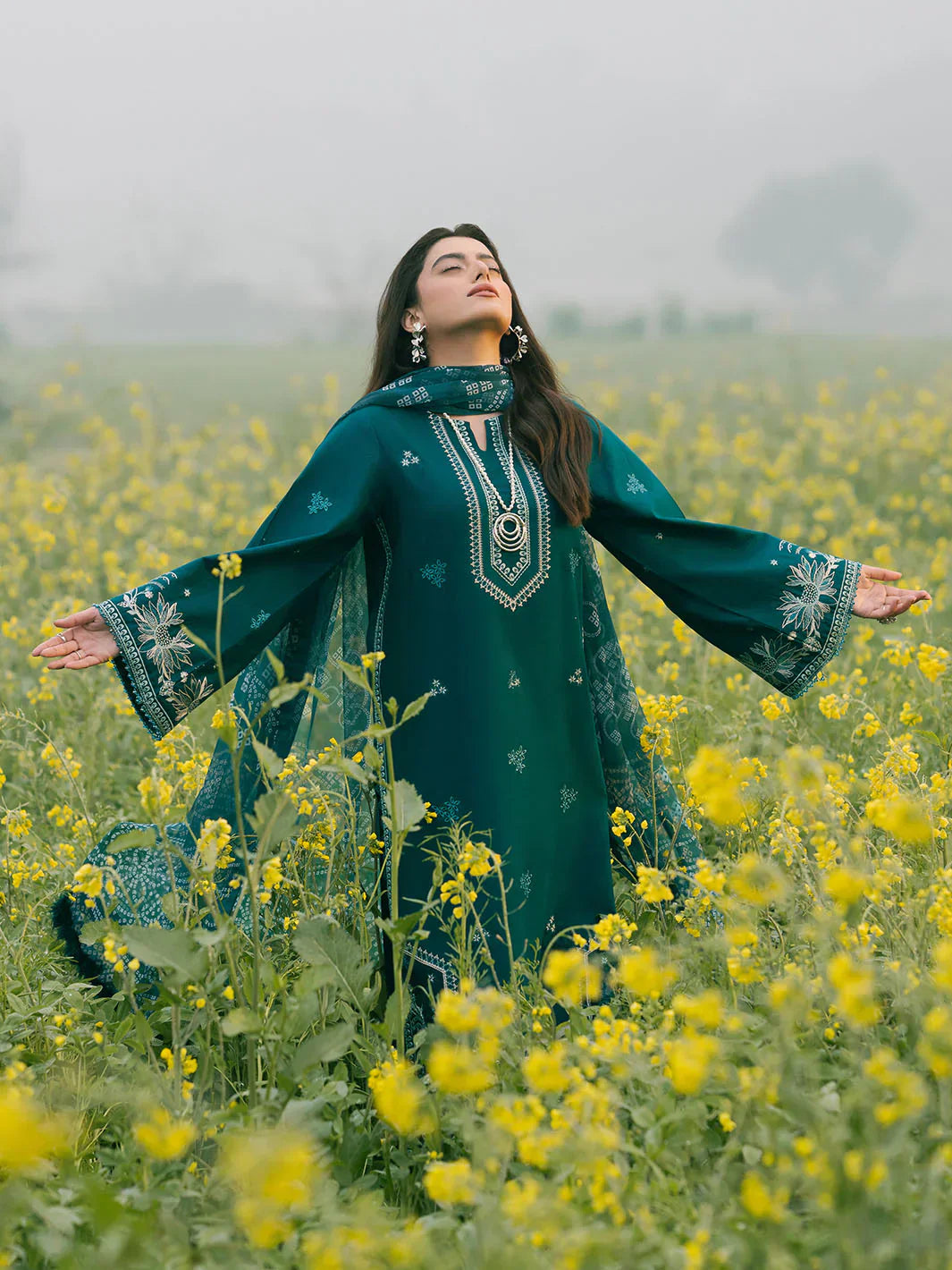 IZEL - 3PC LAWN EMBROIDERED SHIRT WITH MANAAR PRINTED DUPATTA AND TROUSER - HZG2168