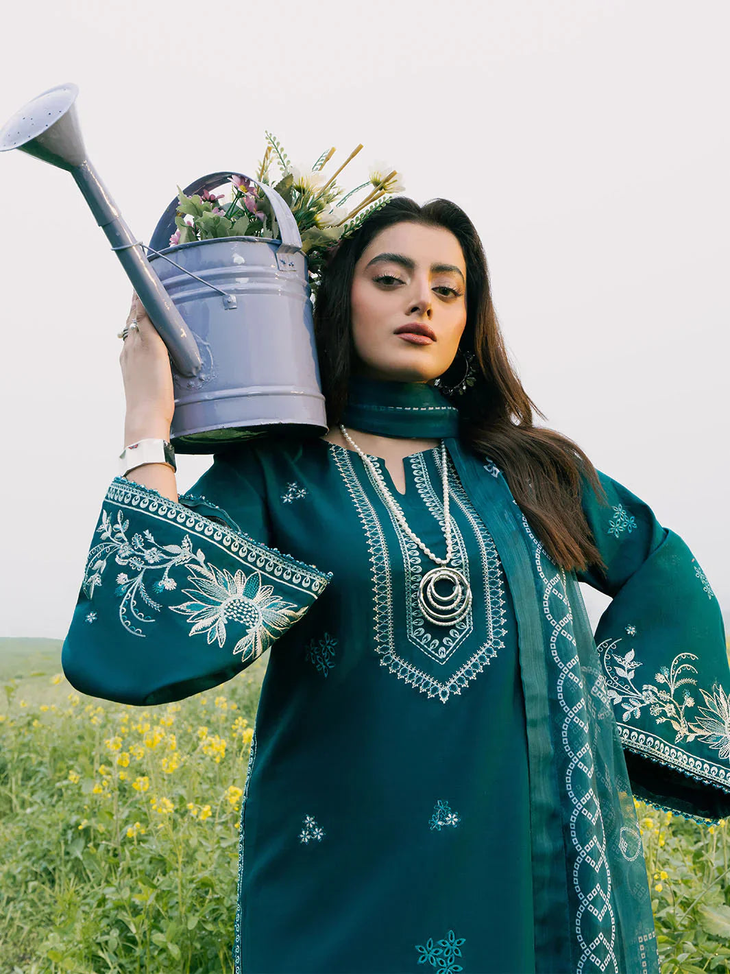 IZEL - 3PC LAWN EMBROIDERED SHIRT WITH MANAAR PRINTED DUPATTA AND TROUSER - HZG2168