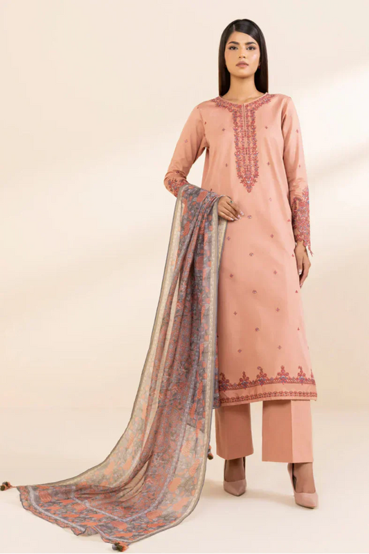 SAPPHIRE - 3PC LAWN EMBROIDERED SHIRT WITH MANAAR PRINTED DUPATTA AND TROUSER - HZG2064