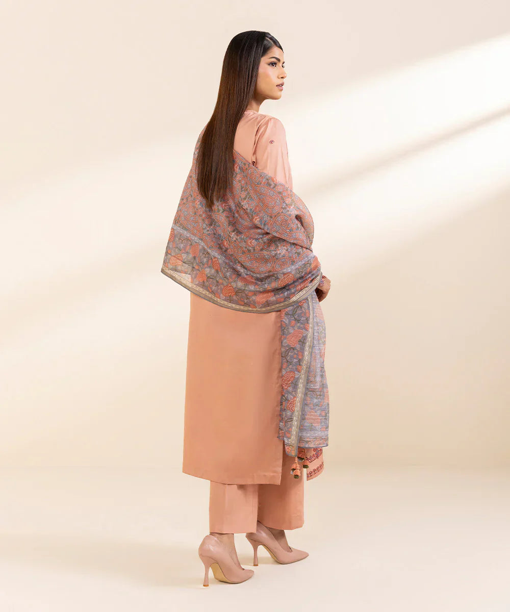SAPPHIRE - 3PC LAWN EMBROIDERED SHIRT WITH MANAAR PRINTED DUPATTA AND TROUSER - HZG2064