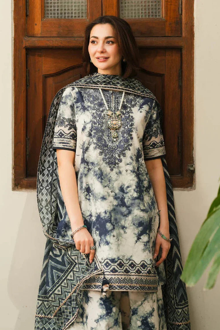 SAPPHIRE - 3PC KHADDAR PRINTED SHIRT WITH KHADDAR PRINTED DUPATTA AND TROUSER - HZU2503