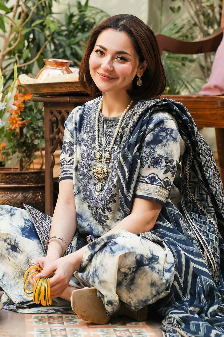 SAPPHIRE - 3PC KHADDAR PRINTED SHIRT WITH KHADDAR PRINTED DUPATTA AND TROUSER - HZU2503
