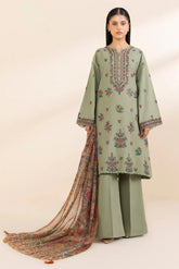 SAPPHIRE - 3PC LAWN EMBROIDERED SHIRT WITH MANAAR PRINTED DUPATTA AND TROUSER - HZG2066