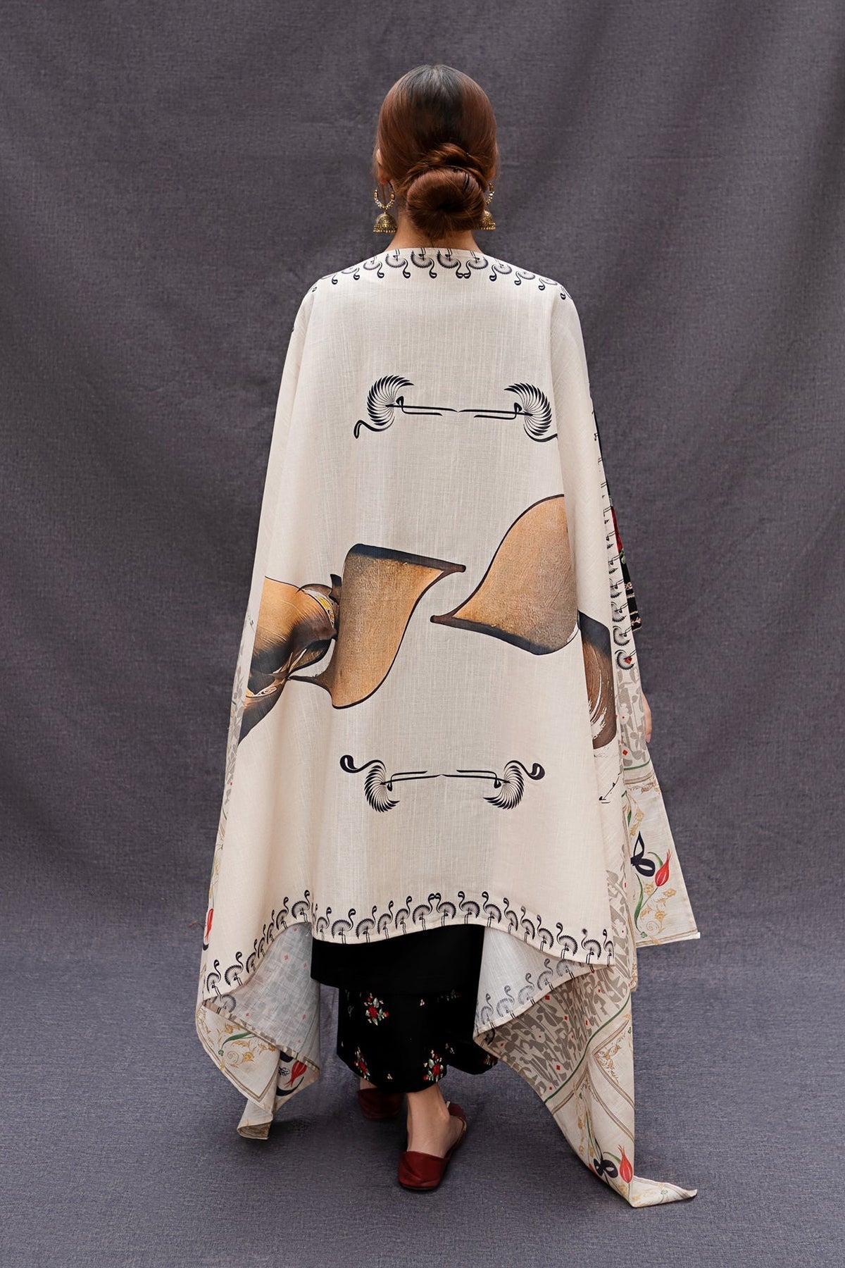 URGE - 3PC DHANAK EMBROIDERED SHIRT WITH TWILL PRINTED SHAWL AND TROUSER - HZG1461
