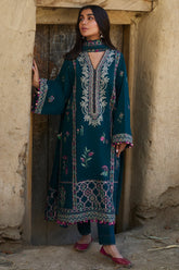 ZAHA - 3PC DHANAK EMBROIDERED SHIRT WITH DHANAK EMBROIDERED SHAWL AND TROUSER - HZG2316