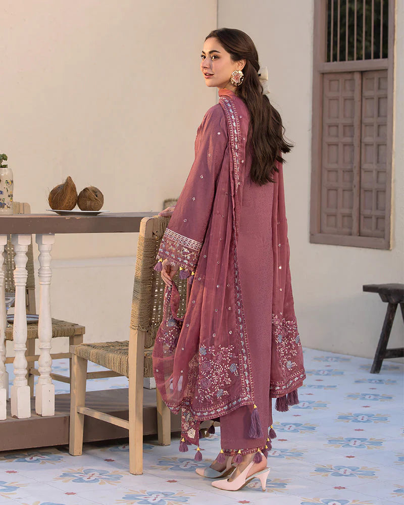 JADE - 3PC DHANAK EMBROIDERED SHIRT WITH DHANAK EMBROIDERED DUPATTA AND TROUSER - HZG2225