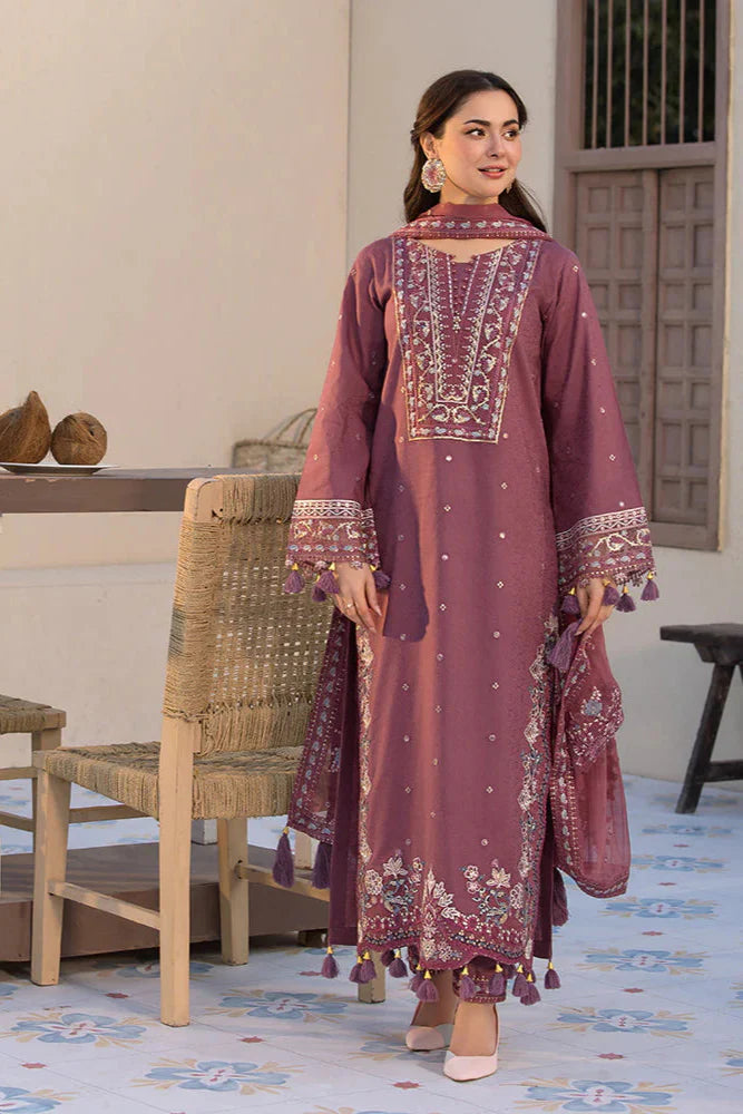 JADE - 3PC DHANAK EMBROIDERED SHIRT WITH DHANAK EMBROIDERED DUPATTA AND TROUSER - HZG2225