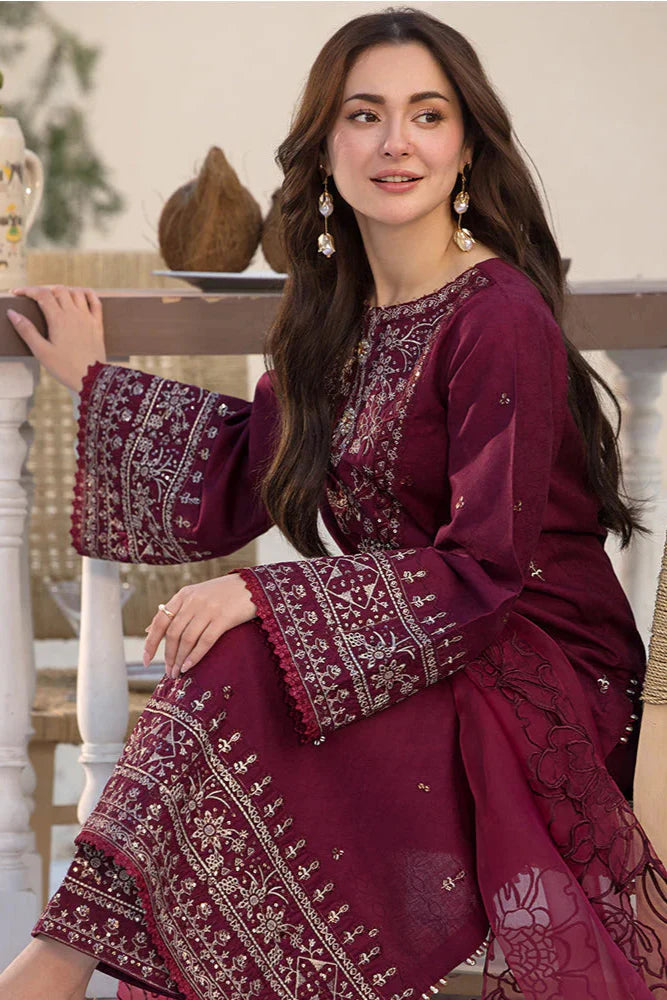 QALAMQAR - 3PC DHANAK SEQUIN EMBROIDERED SHIRT WITH ORGANZA EMBROIDERED DUPATTA AND TROUSER - HZG2209