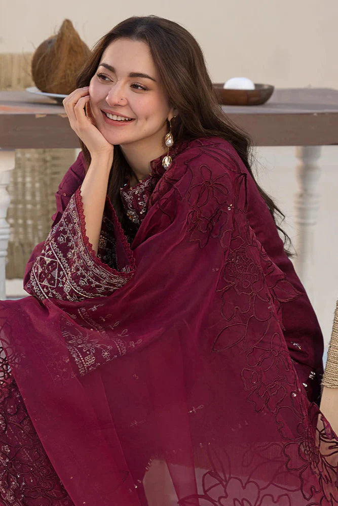 QALAMQAR - 3PC DHANAK SEQUIN EMBROIDERED SHIRT WITH ORGANZA EMBROIDERED DUPATTA AND TROUSER - HZG2209