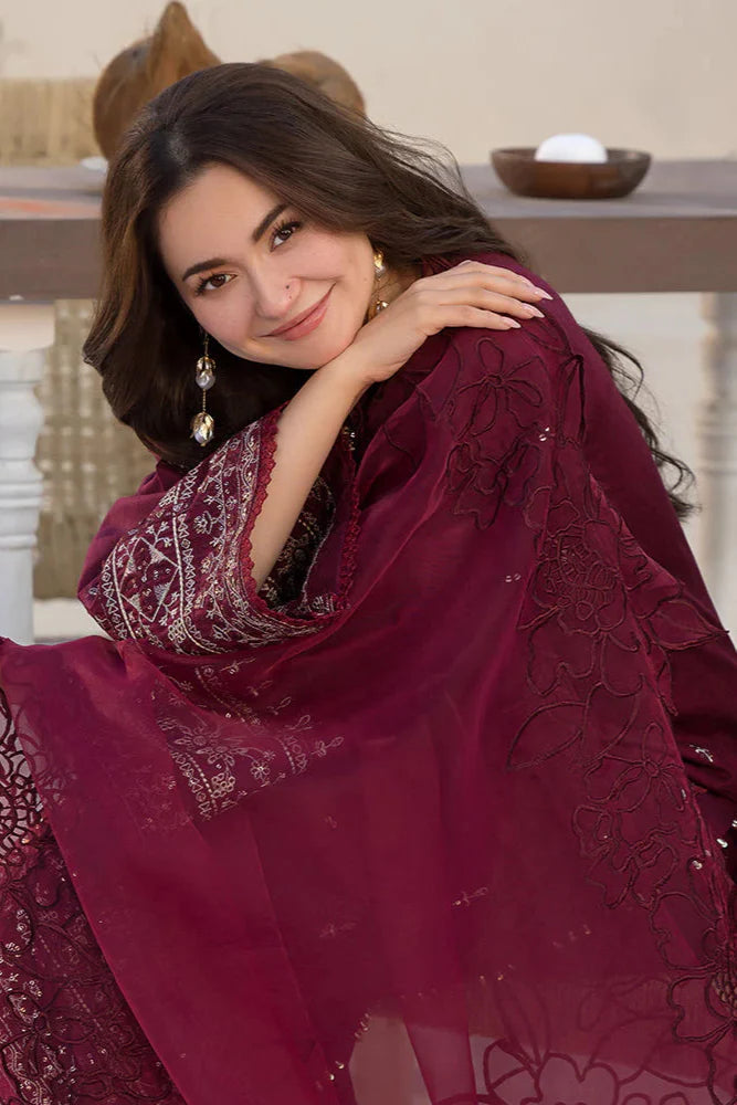 QALAMQAR - 3PC DHANAK SEQUIN EMBROIDERED SHIRT WITH ORGANZA EMBROIDERED DUPATTA AND TROUSER - HZG2209