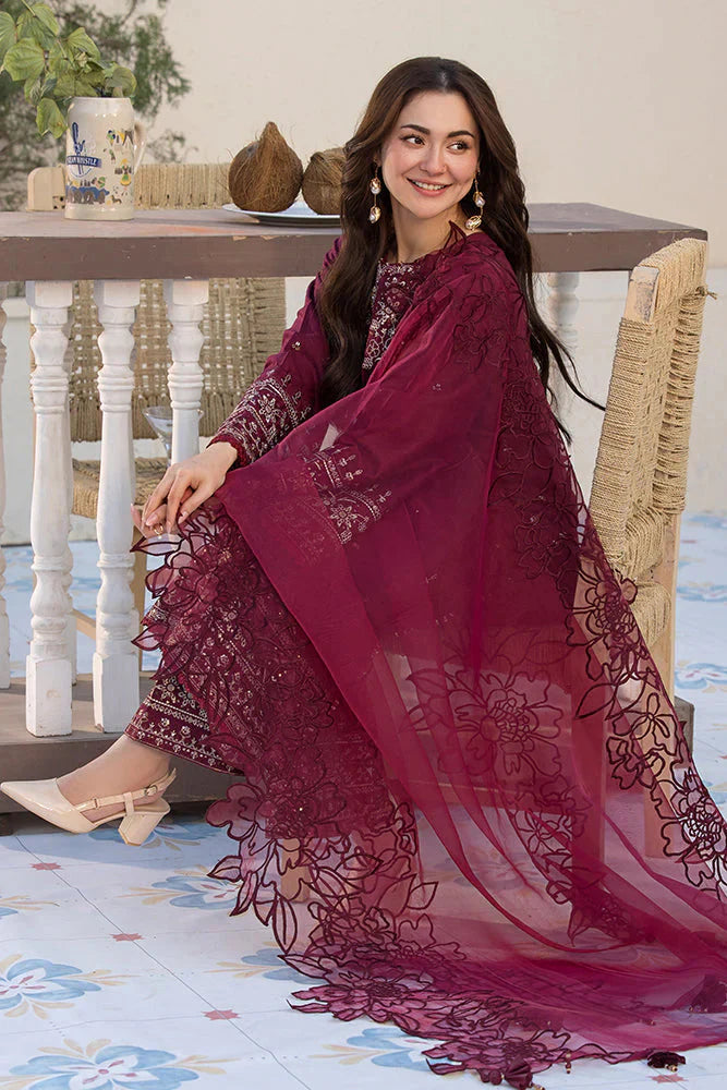 QALAMQAR - 3PC DHANAK SEQUIN EMBROIDERED SHIRT WITH ORGANZA EMBROIDERED DUPATTA AND TROUSER - HZG2209