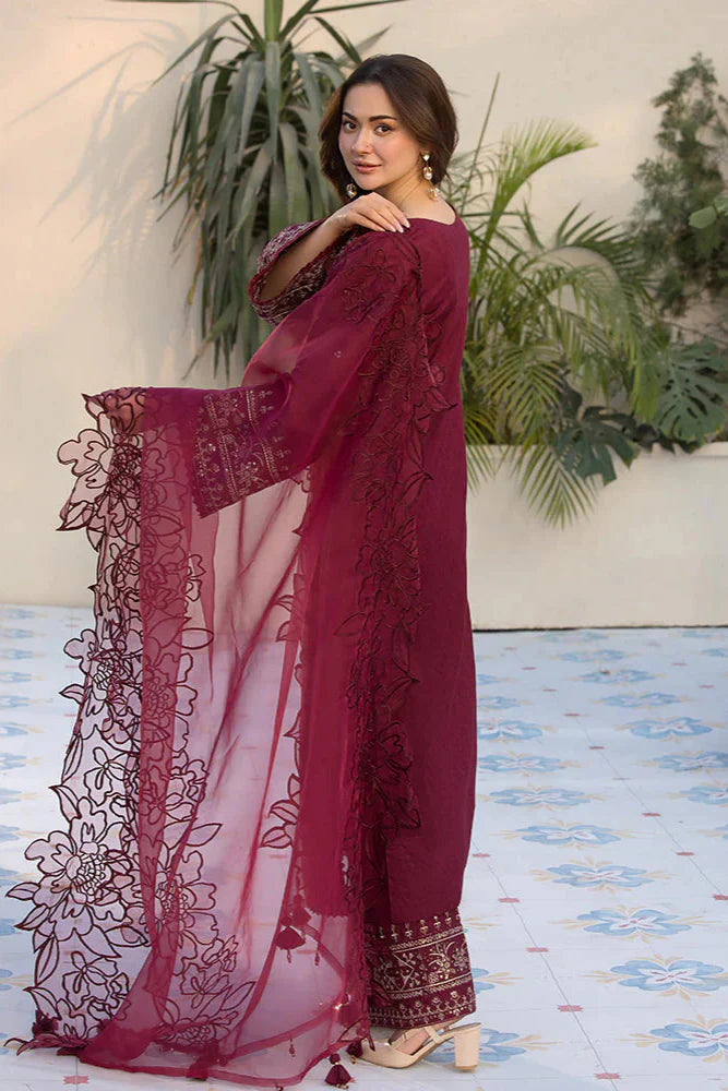 QALAMQAR - 3PC DHANAK SEQUIN EMBROIDERED SHIRT WITH ORGANZA EMBROIDERED DUPATTA AND TROUSER - HZG2209