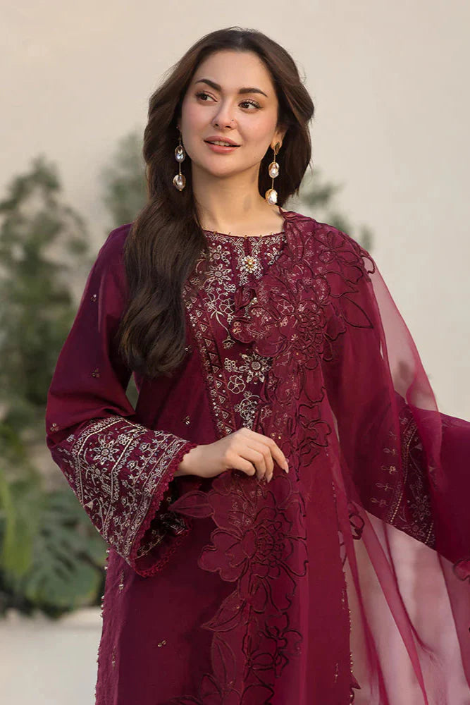 QALAMQAR - 3PC DHANAK SEQUIN EMBROIDERED SHIRT WITH ORGANZA EMBROIDERED DUPATTA AND TROUSER - HZG2209