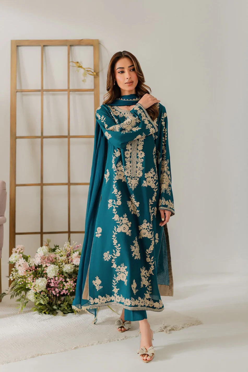 BATIK - 3PC DHANAK EMBROIDERED SHIRT WITH CHIFFON DUPATTA AND TROUSER - HZU2492