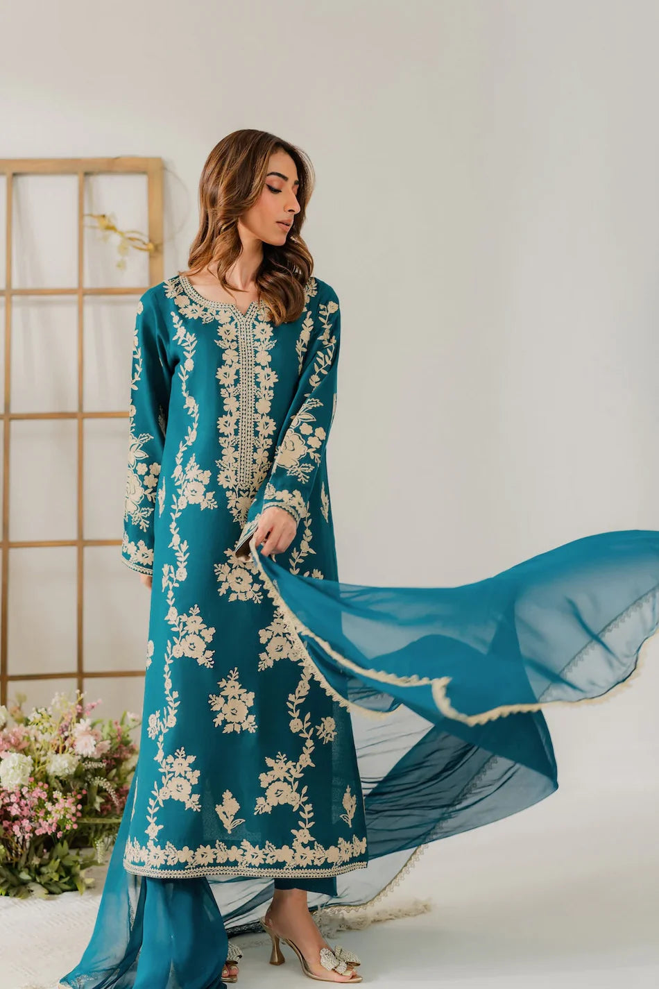 BATIK - 3PC DHANAK EMBROIDERED SHIRT WITH CHIFFON DUPATTA AND TROUSER - HZU2492