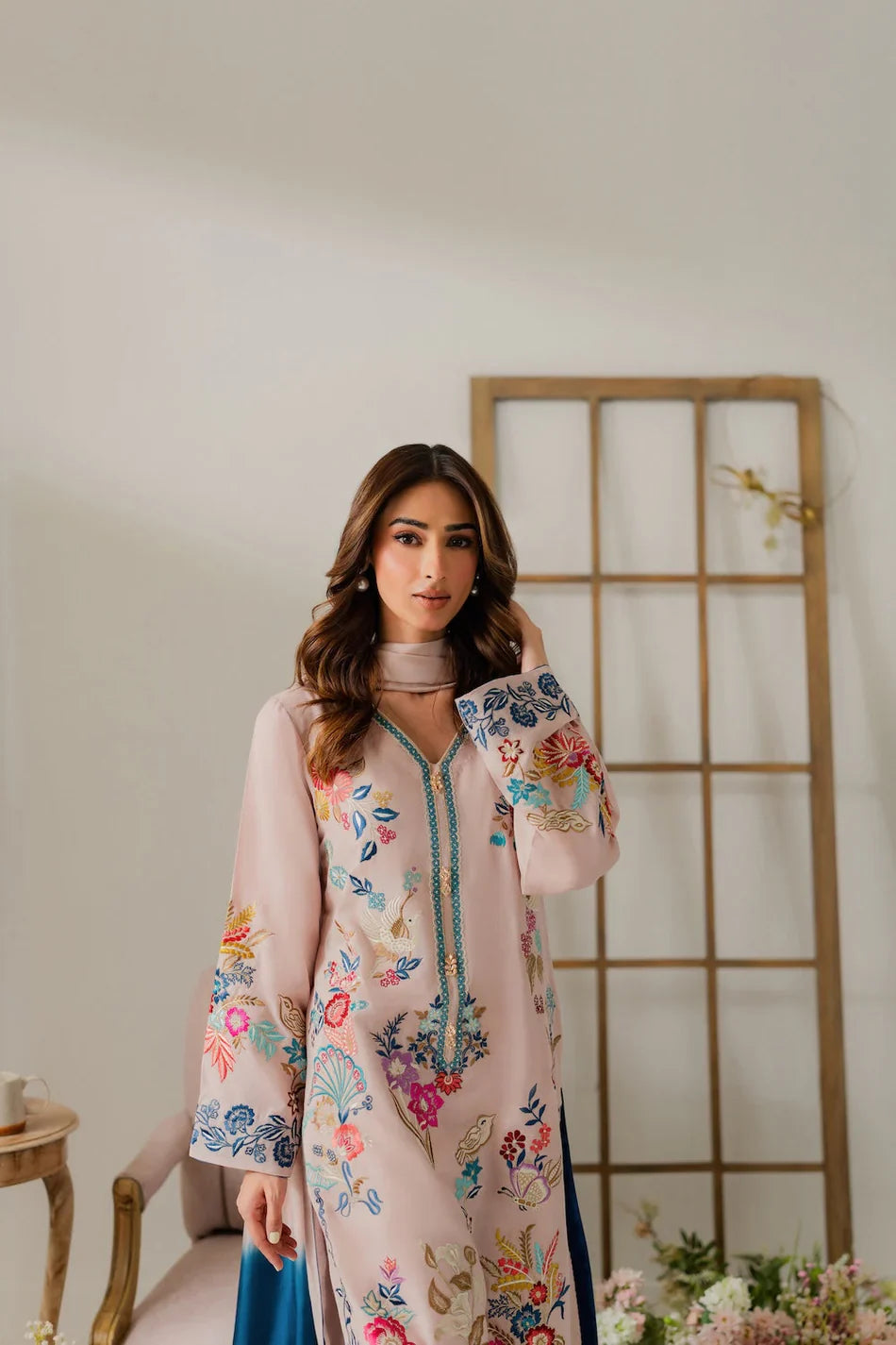 BATIK - 3PC DHANAK EMBROIDERED SHIRT WITH CHIFFON TYE AND DYE DUPATTA AND TROUSER - HZU2474